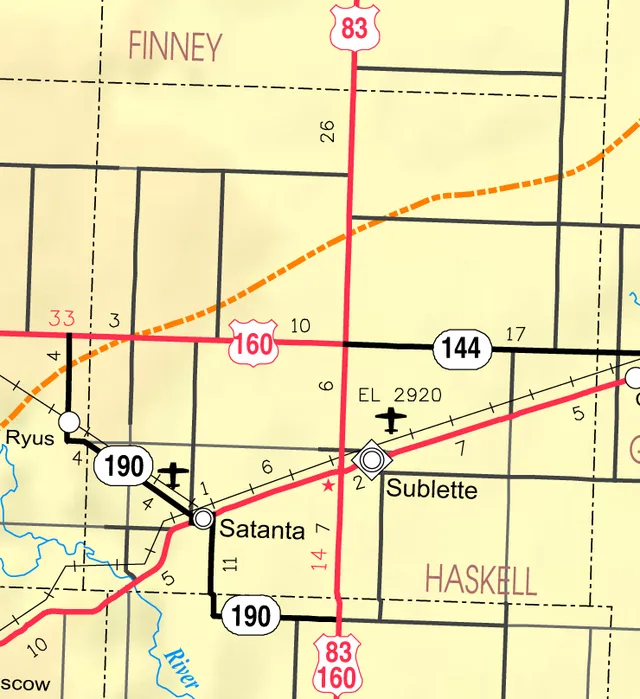 This map of Haskell County, Kansas , USA, is copied at a resolution of 300 pixels/inch from the original PDF file.
