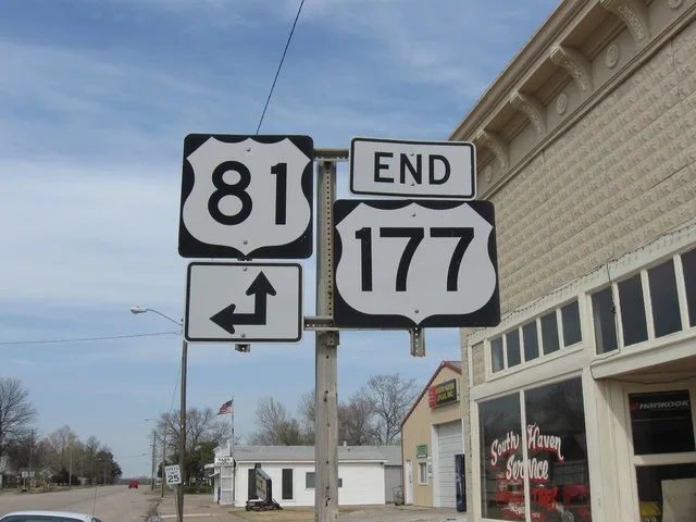 U.S. Route 177 's northern terminus in South Haven, Kansas .
