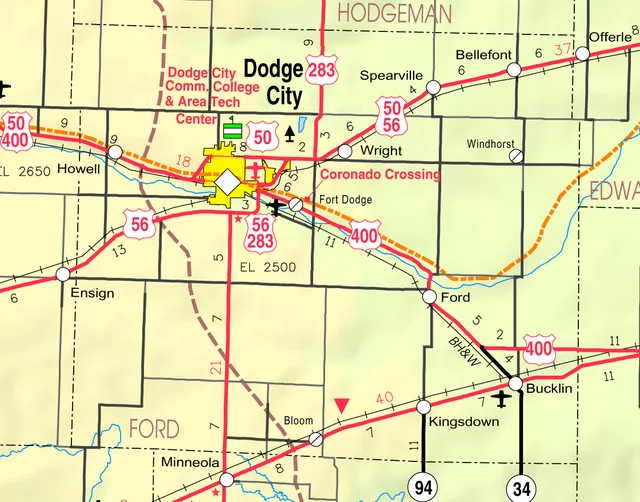 This map of Ford County, Kansas , USA, is copied at a resolution of 300 pixels/inch from the original PDF file.