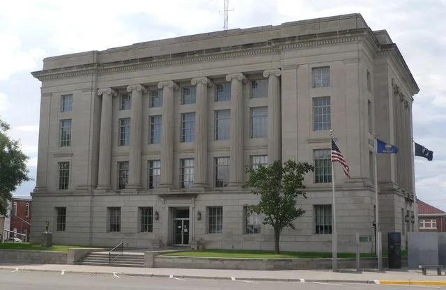 Rooks County courthouse, in Stockton, Kansas; seen from the northeast.