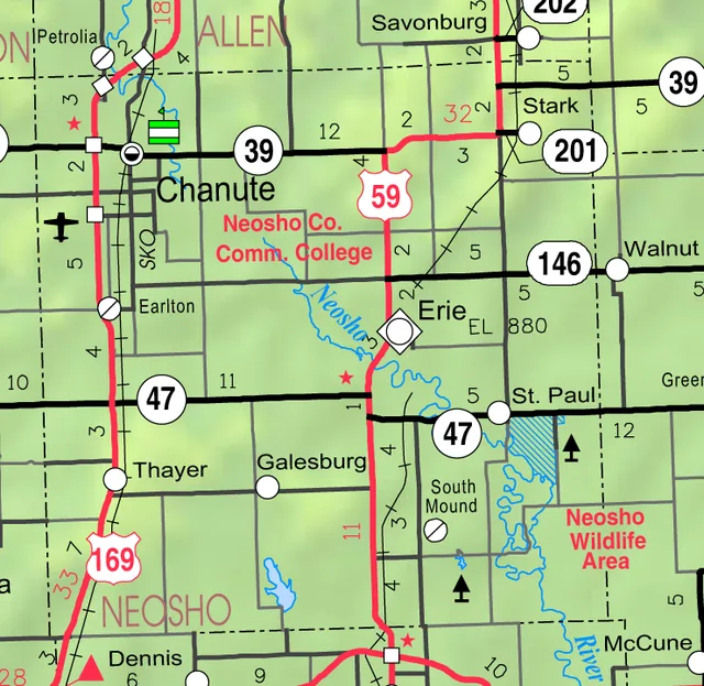 This map of Neosho County, Kansas , USA, is copied at a resolution of 300 pixels/inch from the original PDF file.