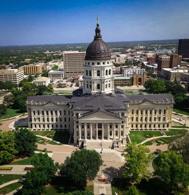 Aerial view of the Capitol building in Topeka, KS