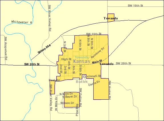 Detailed map of Towanda, Kansas