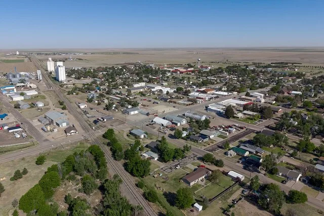 Aerial view of Tribune, Kansas (pop. 772). It is the largest city by land area in the contiguous United States.