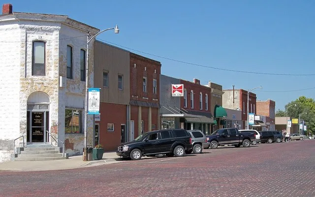 Along South Main Street in the Doniphan County Courthouse Square Historic District in downtown Troy , Kansas , United States . The district is listed on the National Register of H...