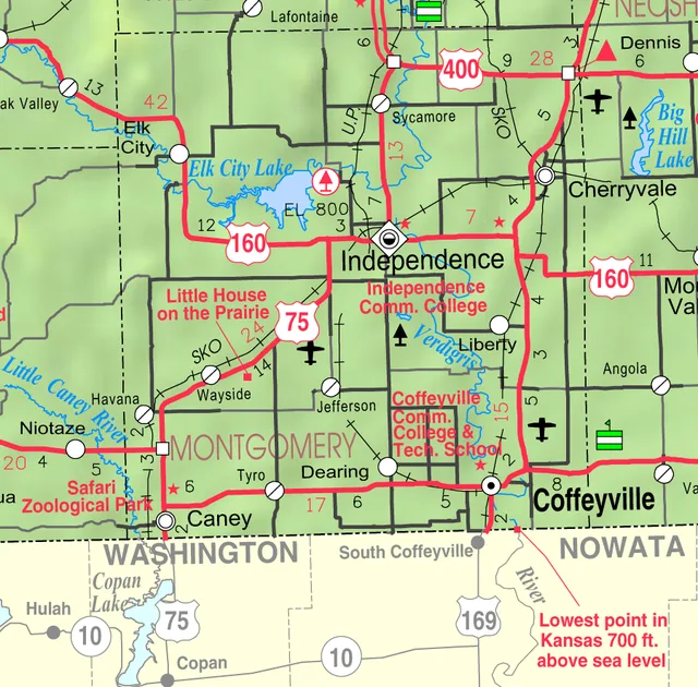 This map of Montgomery County, Kansas , USA, is copied at a resolution of 300 pixels/inch from the original PDF file.