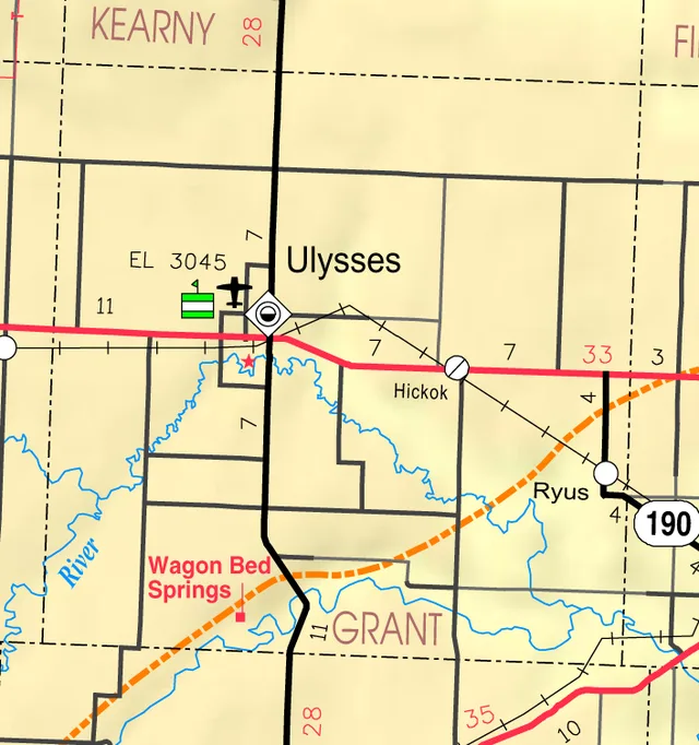 This map of Grant County, Kansas , USA, is copied at a resolution of 300 pixels/inch from the original PDF file.