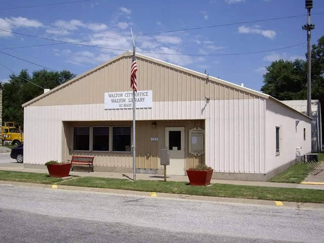 Walton City Hall, 122 Main St, Walton, Kansas , 67151, USA . Looking north-northwest. Photo by Steve Meirowsky on August 4, 2010.