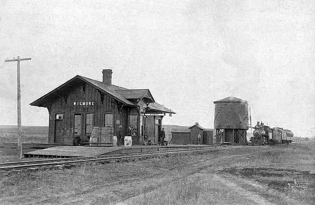 Atchison, Topeka & Santa Fe Railway Company depot in Wilmore, Kansas.