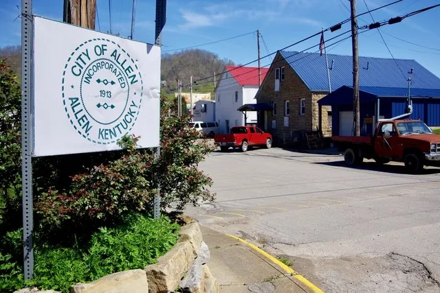 Sign along Main Street in Allen, Kentucky, United States.