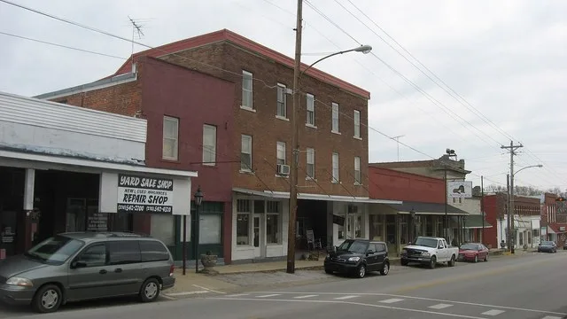 Northern side of the public square in Auburn , Kentucky , United States . This portion of Main Street is part of the Auburn Historic District , a historic district that is listed...