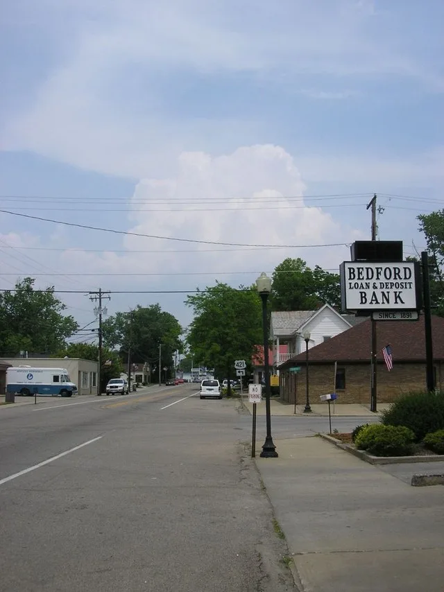 Main Street in Bedford, Kentucky, USA.