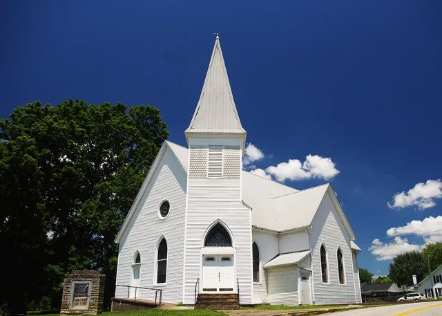 Bradfordsville Christian Church, now the Bradfordsville Performing Arts Center, in Bradfordsville, Kentucky, United States.