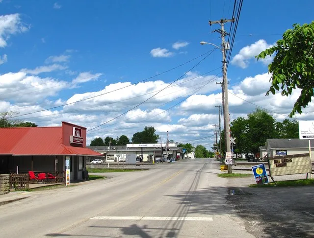 Buildings along Kentucky Route 152 (Main Street) in Burgin, Kentucky, United States.