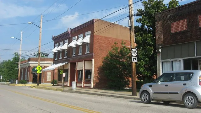 Buildings on the southern side of the 200 block of W. Main Street ( Kentucky Route 105 ) in downtown Cloverport , Kentucky , United States . This block is a part of the Cloverport...