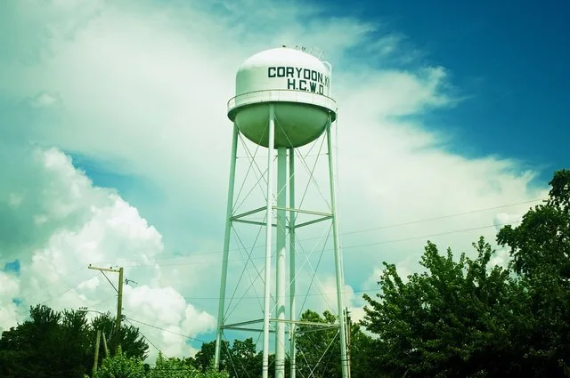 Water tower in Corydon, Kentucky, United States.