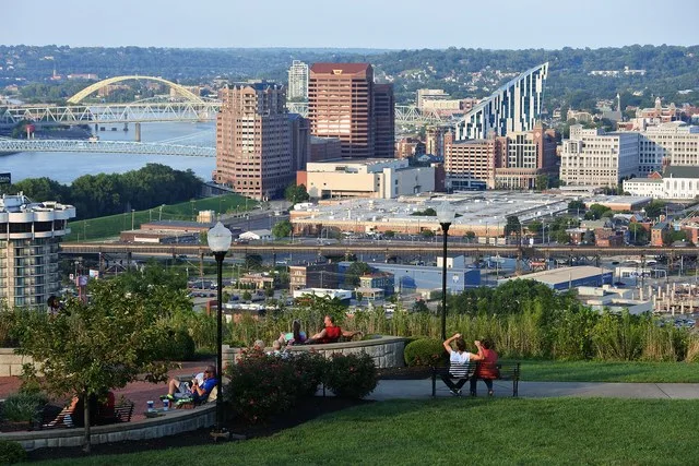 Covington skyline viewed from Devou Park with the Ohio River on the left.