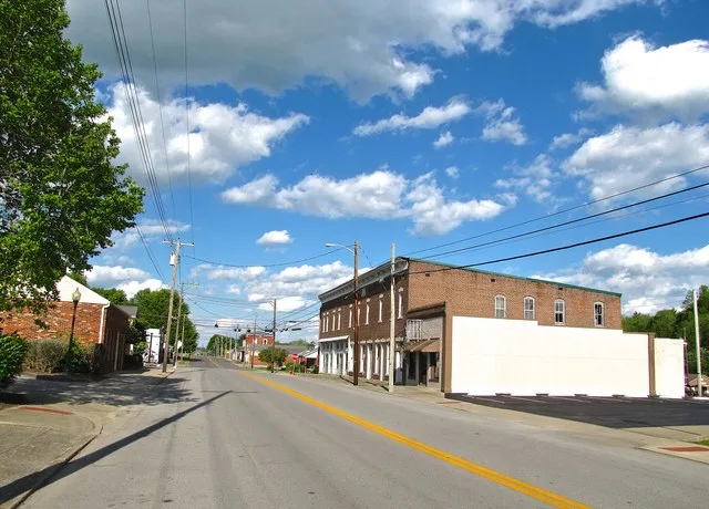 Buildings along Main Street (Kentucky Route 78) in Hustonville, Kentucky, United States.