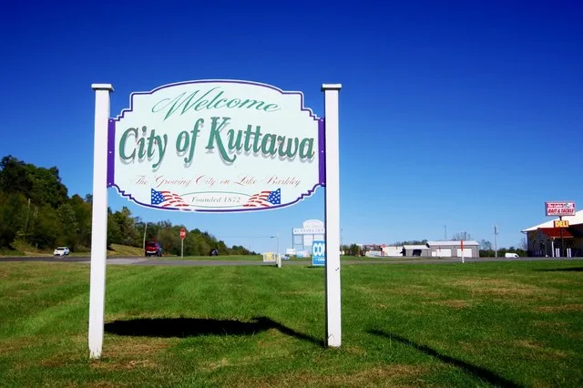 Welcome sign in Kuttawa, Kentucky, United States.