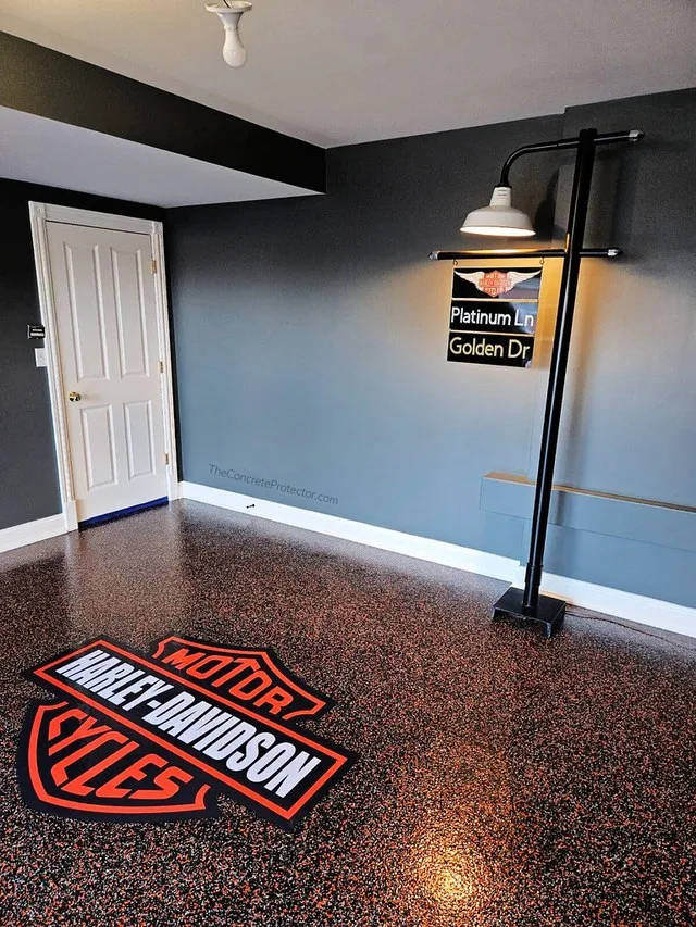 Epoxy Flakes with Logo- Custom Concrete Coatings- Radcliff, KY