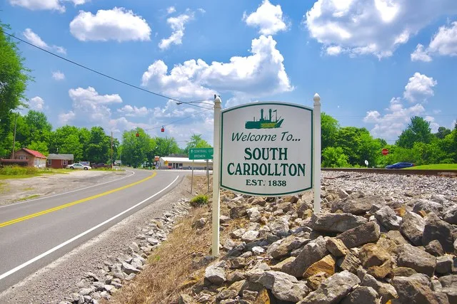 Welcome sign along U.S. Route 431 in South Carrollton, Kentucky, United States.