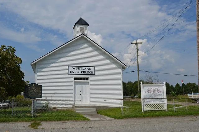 Front of the Wurtland Union Church , located at 325 Wurtland Avenue ( Kentucky Route 67 ) in Wurtland , Kentucky , United States . Built in 1921, it is listed on the National Regi...