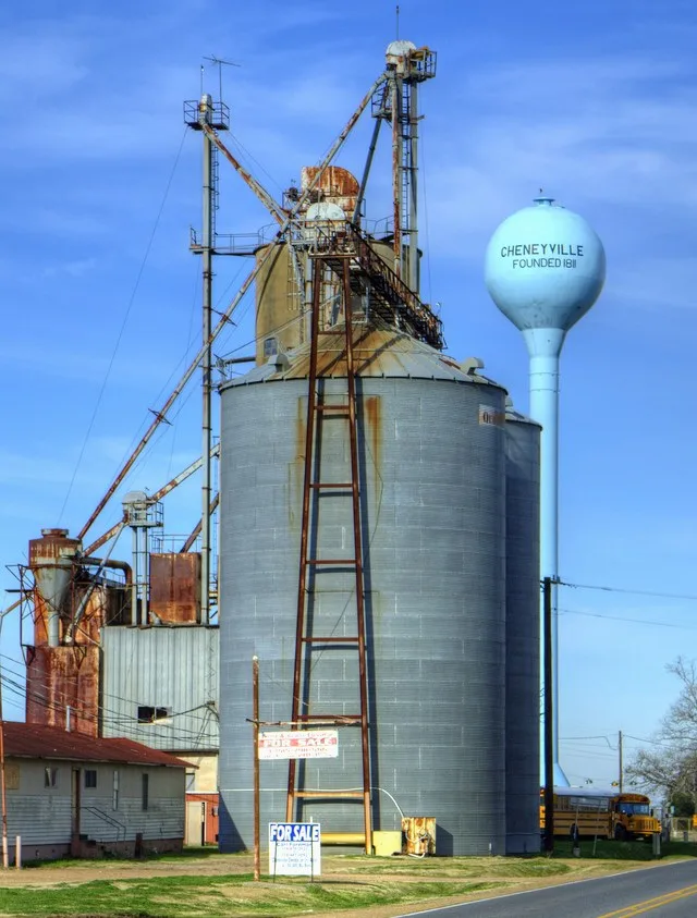 Silo and water tower, Cheneyville, Louisiana
