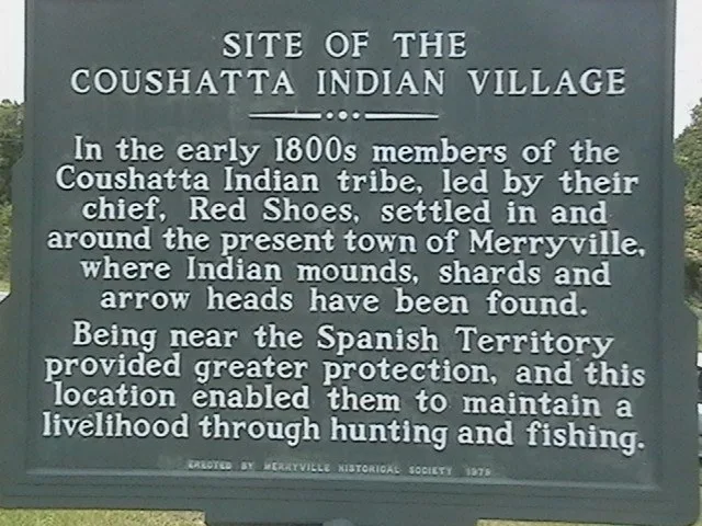 Roadside marker in Merryville, Louisiana; Coushatta Indians.