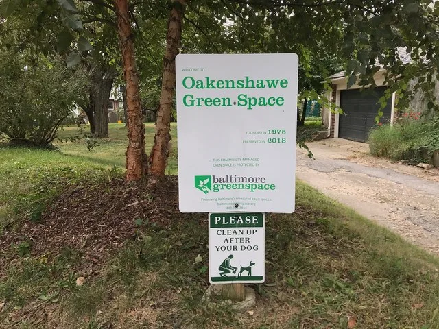 Sign, Oakenshawe Green Space, 3498 Barclay Street, Baltimore, MD 21218