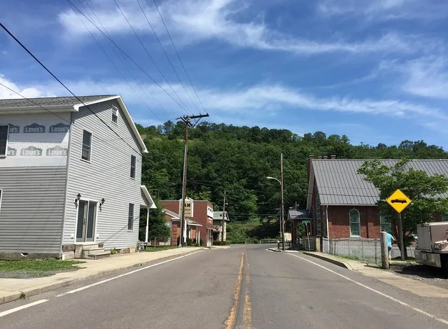 View north along Maryland State Route 935 (Legislative Road) between Railroad Street and Eutaw Street in Barton, Allegany County, Maryland