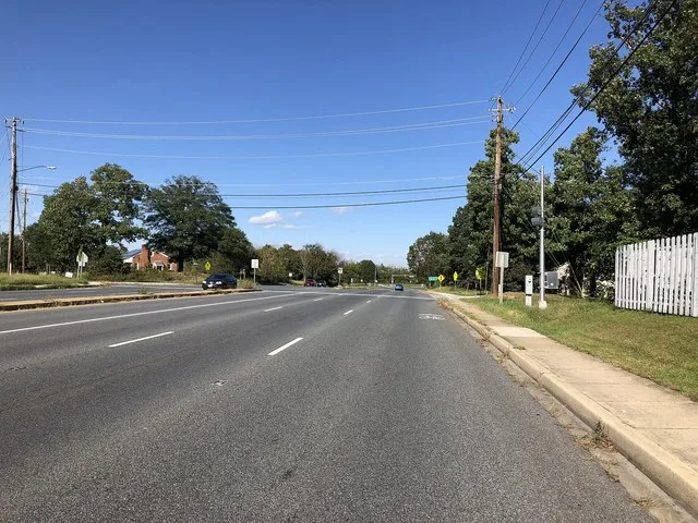 View north along Maryland State Route 458 (Silver Hill Road) just south of Atwood Street and Scott Key Drive in District Heights, Prince George's County, Maryland