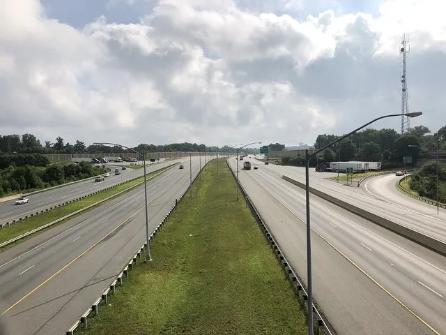 View north along Interstate 95 and Interstate 495 (Capital Beltway) from the overpass for Maryland State Route 210 (Indian Head Highway) in Forest Heights, Prince George's County...