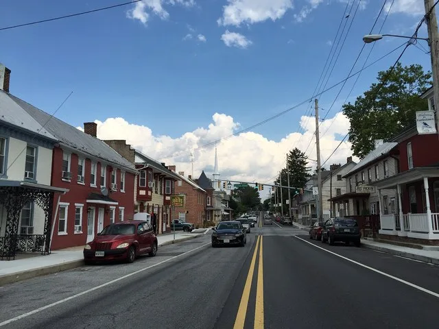 View east along U.S. Route 40 Alternate (Baltimore Street) between Westside Avenue and Antietam Street in Funkstown, Washington County, Maryland