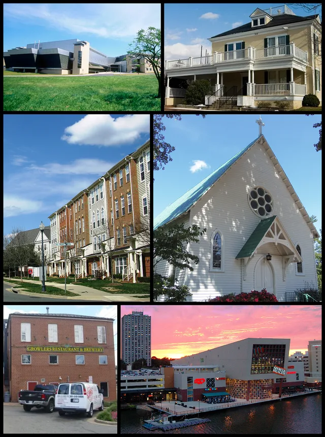 A photographic montage of Gaithersburg , Maryland , designed for use in Wikipedia infoboxes and the like.