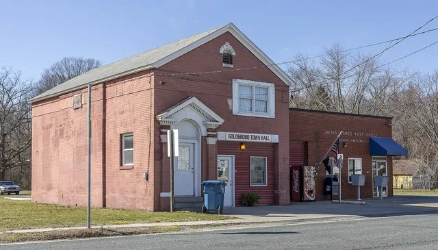 The town hall and post office of Goldsboro, Maryland, USA