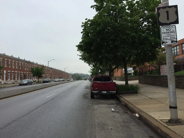 View south along Wilkens Avenue (U.S. Route 1) near Millington Avenue in Baltimore City, Maryland