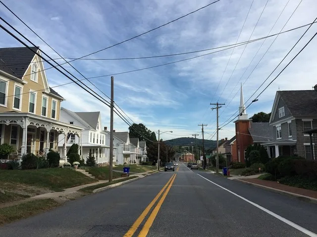 View north along Maryland State Route 17 (Main Street) between Cedar Street and Poplar Street in Myersville, Frederick County, Maryland