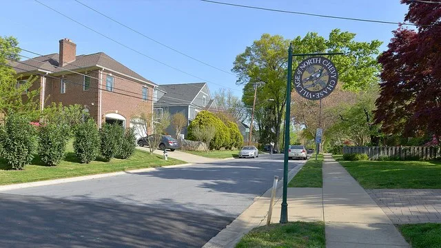 The sign at the entrance to the Village of North Chevy Chase, Maryland.
