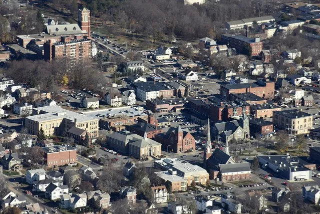 Aerial view of downtown Leominster, Massachusetts