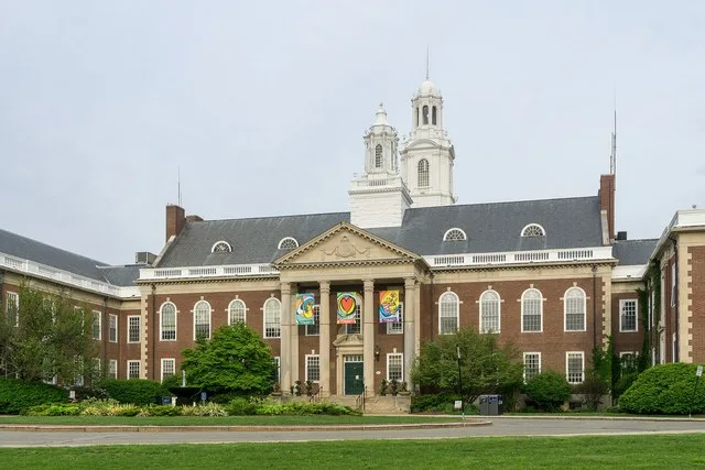 Newton City Hall in Massachusetts, closer view. 1000 Commonwealth Avenue, Newton Centre.