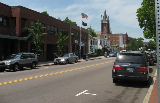 Main Street in Watertown, Massachusetts , USA.