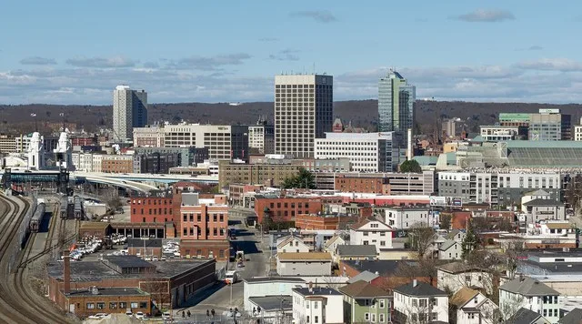 The skyline of Worcester, the 2nd-most populous city in Massachusetts and the 113th in the United States.