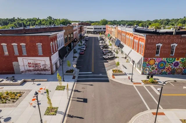 Arial image looking south on Locust Street in Allegan, Michigan