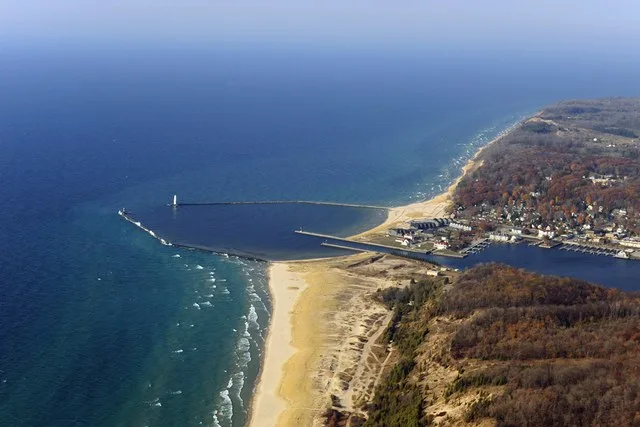 Frankfor MI Harbor, aerial view NRHP#97000973