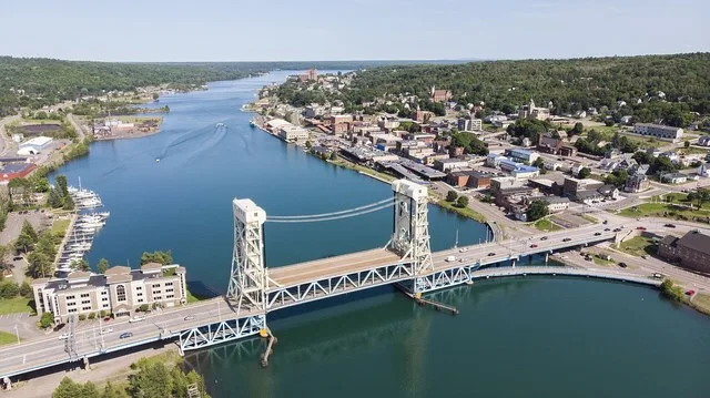 Summer 2019 aerial photo of Portage Lake Lift Bridge
