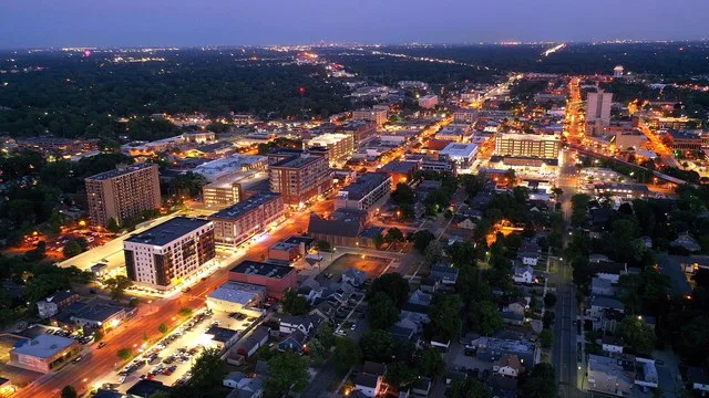 Downtown Royal Oak, Michigan (2020) at night looking south toward Detroit