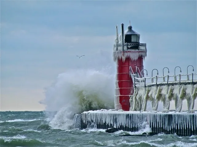 Navigation Structures at South Haven Harbor, Michigan, Mouth of the Black River at Lake Michigan South Haven