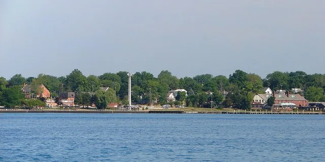 Skyline of St. Clair as seen across the St. Clair River, St. Clair County, Michigan, USA