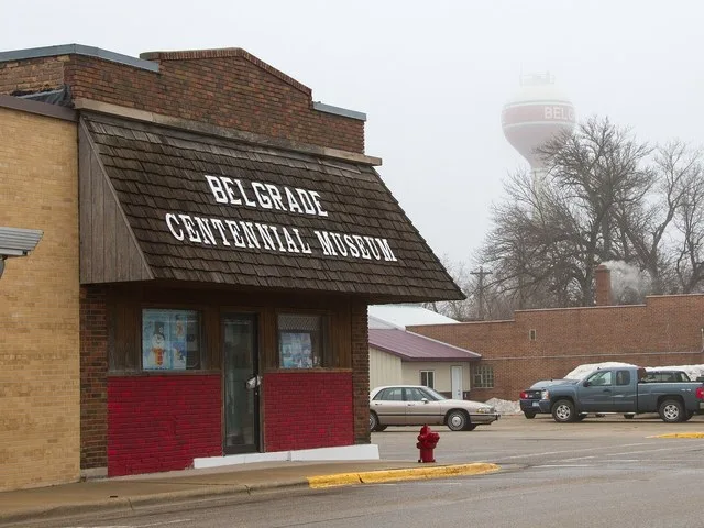 The Belgrade Centennial Museum and city water tower in Belgrade, Minnesota , USA.