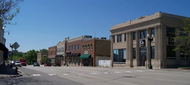 Street in downtown Chaska, Minnesota, USA.